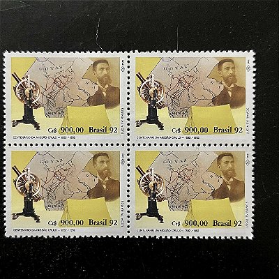 Quadra de Selos Comemorativos do Brasil - Centenario da Missão Cruls - 1992 - Mint - ref.2199