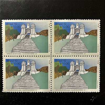 Quadra de Selos Comemorativos do Brasil - Arquitetura Militar - Fortaleza de Santa Cruz- 1992 - Mint - ref.2209