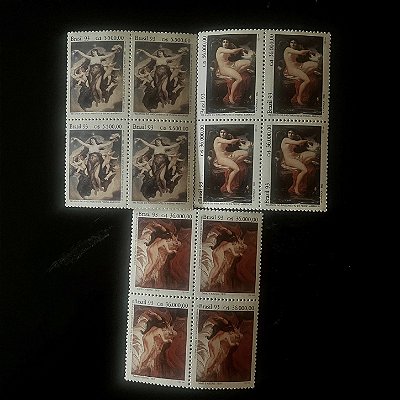 03 Quadras de Selos Comemorativos do Brasil - 150 Anos do Nascimento de Pedro Américo - 1993 - Mint - ref.2213