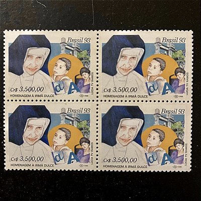 Quadras de Selos Comemorativos do Brasil -Homenagem a Irmã Dulce - 1993 - Mint - ref.2224