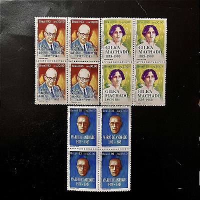 Quadras de Selos Comemorativos do Brasil - Literatura Brasileira - Dia Nacional do Livro - 1993 - Mint - ref.2225