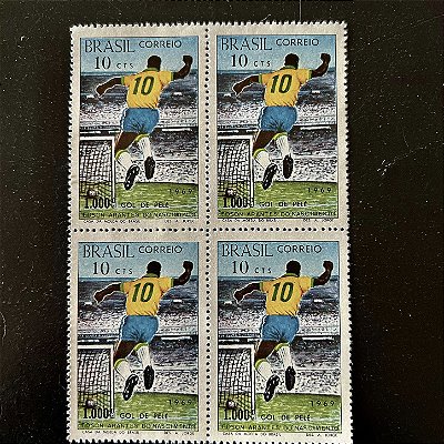 Quadra de Selos Comemorativos do Brasil - 1.000 Gols de Pele - 1969 - Mint - ref.1000
