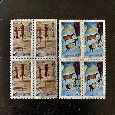 Quadra de Selos Comemorativos do Brasil - Pinturas Ruprestes - Brapex VI - 1985 - Mint - ref.2230