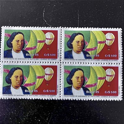 Quadra de Selos Comemorativos do Brasil - Tricentenario do Nascimento de Bartolomeu Gusmão - 1985 - Mint - ref.2232