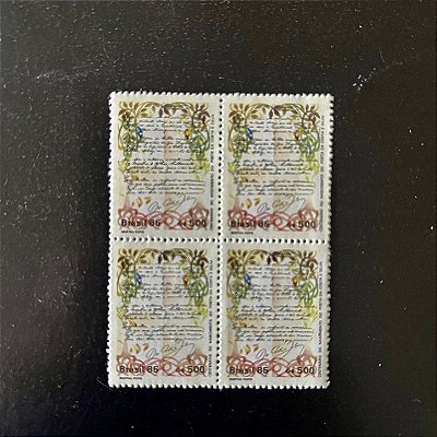 Quadra de Selos Comemorativos do Brasil - Centenario Nascimento de Antonio Francisco Costa e Silva - 1985 - Mint - ref.2235