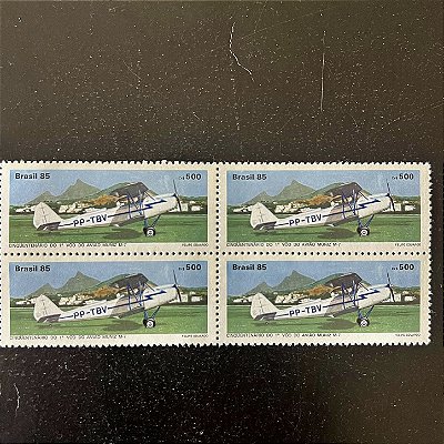 Quadra de Selos Comemorativos do Brasil - Cinquentenario do Primeiro Voo do Avião Muniz M-7 - Mint - ref.2246