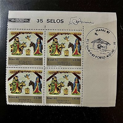 Quadra de Selos Comemorativos do Brasil - Natal 92 - Nascimento do Menino Jesus - 1982 - Mint - carimbo comemorativo - ref.2251