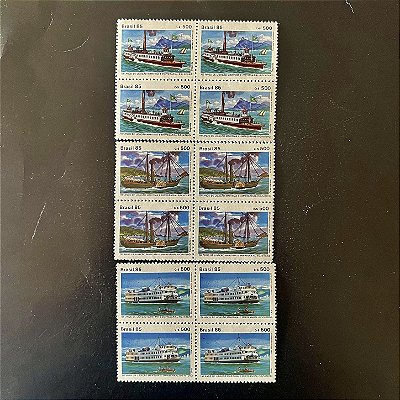 03 Quadras de Selos Comemorativos do Brasil -  150 Anos da Ligação Maritima e Empresarial Rio-Niteroi - 1985 - Mint - ref.2253