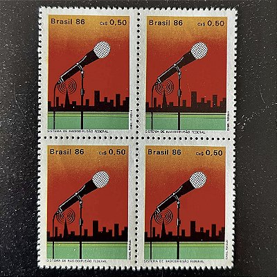 Quadra de Selos Comemorativos do Brasil - Sistema de Radiodifusão Federal - 1986 - Mint - ref.2254