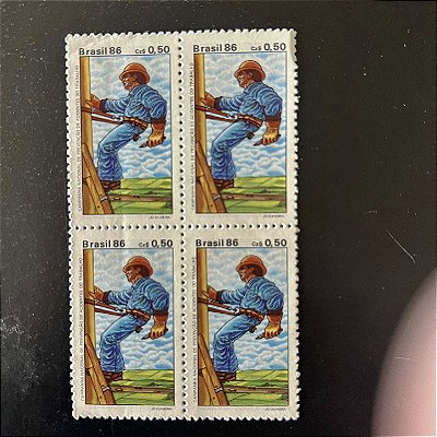 Quadra de Selos Comemorativos do Brasil - Campanha Nacional de Prevenção de Acidentes de Trabalho- 1986 - Mint - ref.2256