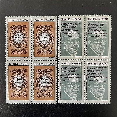 02 Quadras de Selos Comemorativos do Brasil - Literatura Brasileira - Dia do Livro - 1986 - Mint - ref.2257