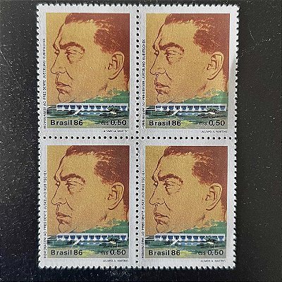 Quadra de Selos Comemorativos do Brasil - Homenagem ao Presidente Juscelino Kubitschek - 1986 - Mint - ref.2260