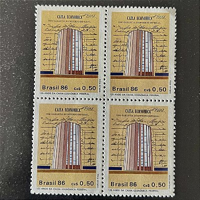 Quadra de Selos Comemorativos do Brasil - 125 Anos da Caixa Economica Federal - 1986 - Mint - ref.2267