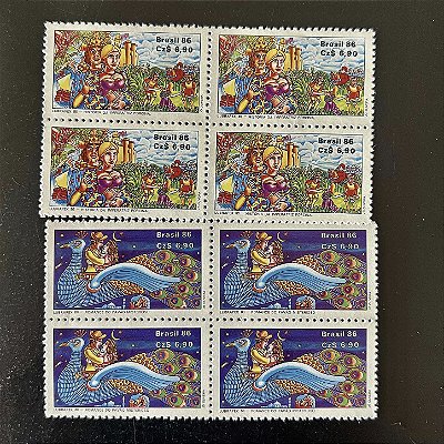 02 Quadras de Selos Comemorativos do Brasil - Lubrapex 86 - Literatura de Cordel - 1986 - Mint - ref.2268