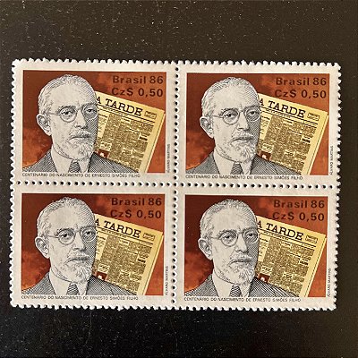 Quadra de Selos Comemorativos do Brasil - Vultos Historicos - Ernesto Simões Filho - 1986 - Mint - ref.2269