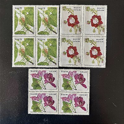 03 Quadras de Selos Comemorativos do Brasil - Preservação da Flora - 1986 - Mint - ref.2271