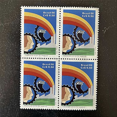 Quadra de Selos Comemorativos do Brasil - Homenagem ao Dia do Trabalho - 1986 - Mint - ref.2272