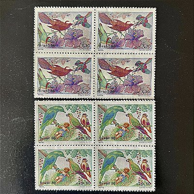 02 Quadras de Selos Comemorativos do Brasil - Natal 86 - Passaros - 1986 - Mint - ref.2273