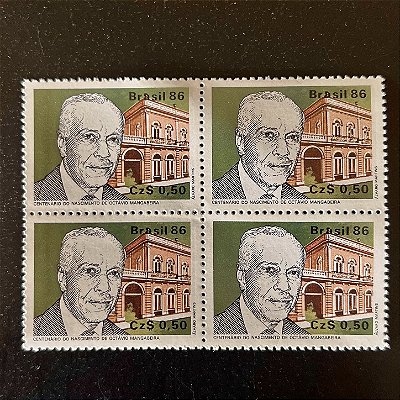 Quadra de Selos Comemorativos do Brasil - Vultos Historicos - Octavio Mangabeira - 1986 - Mint - ref.2275
