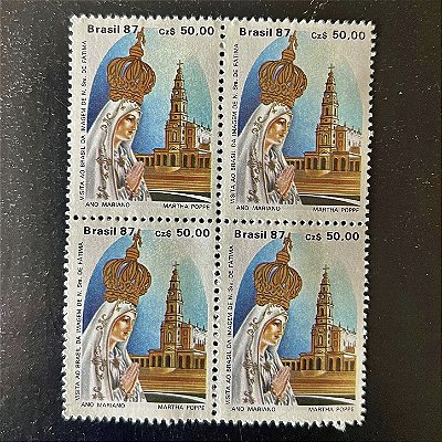 Quadra de Selos Comemorativos do Brasil - Visita ao Brasil da Imagem de Nossa Senhora de Fátima - 1987 - Mint - ref.2279