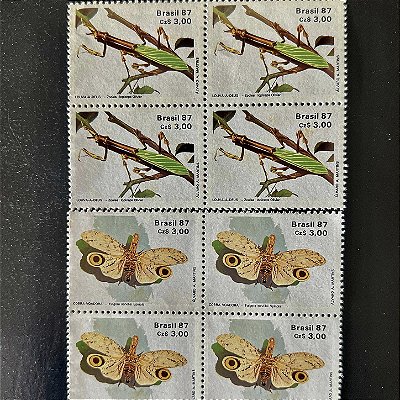 02 Quadras de Selos Comemorativos do Brasil - 50o.Aniversario da Sociedade Brasileira de Entomologia - 1987 - Mint - ref.2281