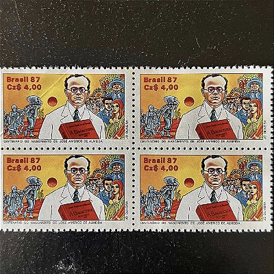 Quadra de Selos Comemorativos do Brasil - Dia do Livro - Centenario de Jose Américo de Almeida - 1987 - Mint - ref.2283