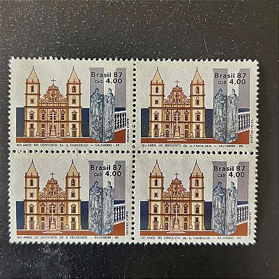 Quadra de Selos Comemorativos do Brasil - 400 Anos do Convento de São Francisco em Salvador - 1987 - Mint - ref.2285