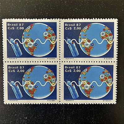 Quadras de Selo Comemorativos do Brasil - Telecom 87 - Exposição Mundial em Genebra - 1987 - Mint - ref.2287
