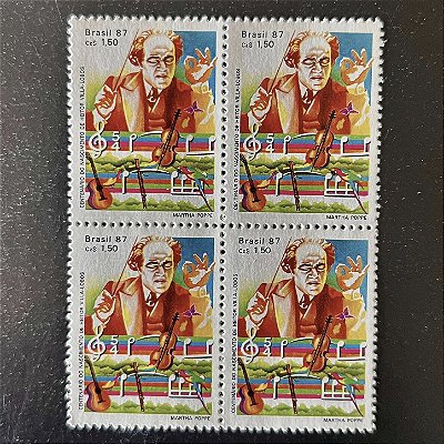 Quadras de Selos Comemorativos do Brasil - Centenário de Heitor Villa-Lobos - 1987 - Mint - ref.2288