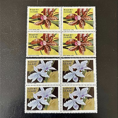 02 Quadras de Selos Comemorativos do Brasil - Cinquentenario da Sociedade Brasileira de Orquidofilos - 1987 - Mint - ref.2295