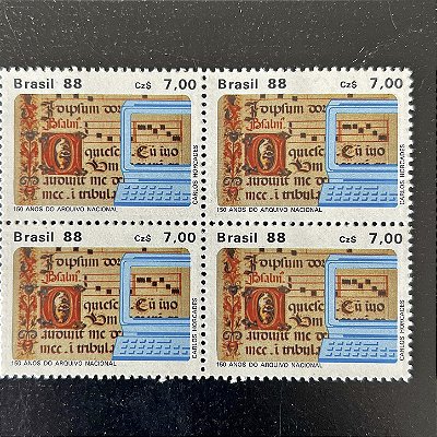 Quadra de Selos Comemorativos do Brasil - 150 Anos do Arquivo Nacional - 1988- Mint - ref.2297
