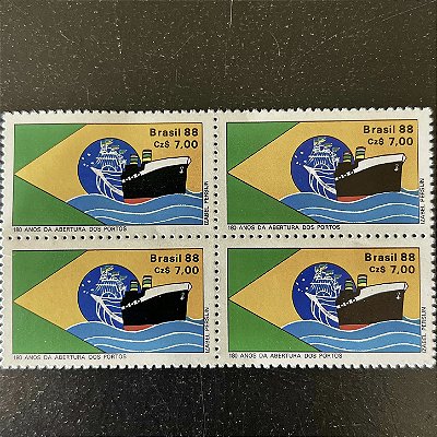 Quadra de Selos Comemorativos do Brasil - 180 Anos da Abertura dos Portos - 1988- Mint - ref.2301