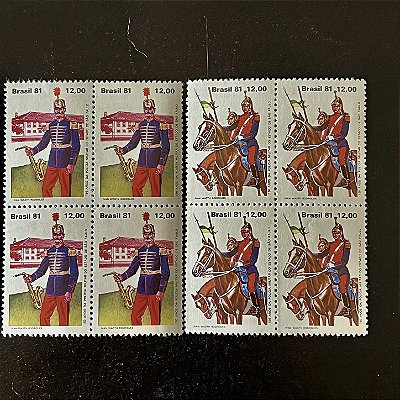 02 Quadras de Selos Comemorativos do Brasil - 150 Anos da Policia Militar do Estado São Paulo - 1981 - Mint - ref.2314