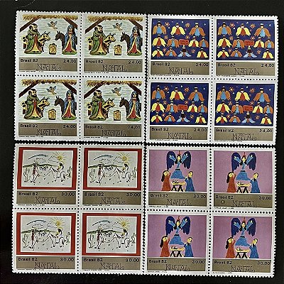 Quadra de Selos Comemorativos do Brasil - Natal 82 - Desenhos Infantis - 1982 - Mint - ref.2320