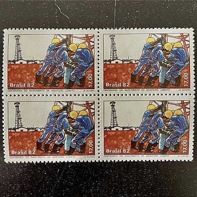 Quadra de Selos Comemorativos do Brasil - Dia do Selo - Centenário do Nascimento de Monteiro Lobato - 1982 - Mint - ref.2327