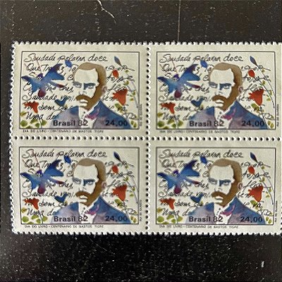 Quadra de Selos Comemorativos do Brasil - Dia do Livro - Centenario de Manuel Bastos Tigre - 1982 - Mint - ref.2335