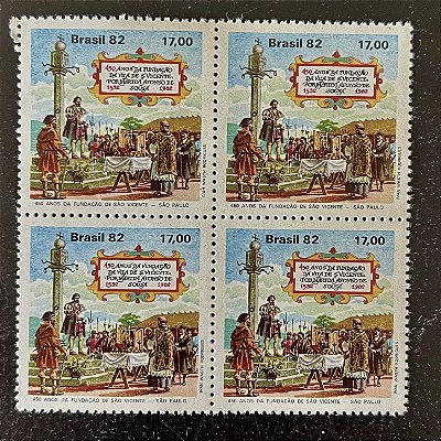 Quadra de Selos Comemorativos do Brasil - 450 Anos da Fundação da Cidade de São Vicente - 1982 - Mint - ref.2338
