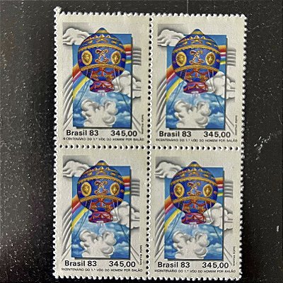 Quadra de Selos Comemorativos do Brasil - Bicentenário do 1o.Voo do Homem por Balão - 1983 - Mint - ref.2341
