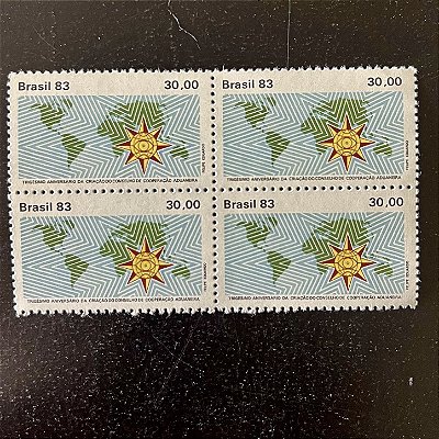 Quadra de Selos Comemorativos do Brasil - Trigésimo Aniversário de Criação do Conselho de Cooperação Aduaneira - 1983 - Mint - ref.2348