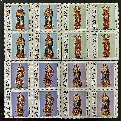 04 Quadras de Selos Comemorativos do Brasil - Natal 83 - Imagens de Madonas - 1983 - Mint - ref.2361