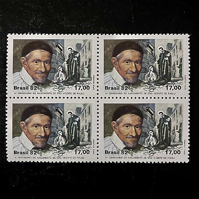 Quadra de Selos Comemorativos do Brasil - IV Centenário do Nascimento de São Vicente de Paulo - 1982 -  Mint - ref.2364