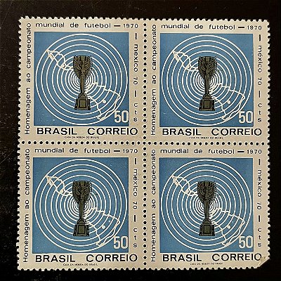 Quadra de Selos Comemorativos do Brasil - IX Campeonato Mundial deFutebol no México - 1970 - Novo - ref.2371