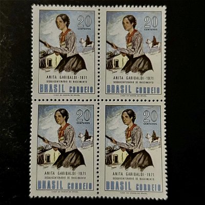 Quadra de Selos Comemorativos do Brasil - Sesquicentenário do Nascimento de Anita Garibaldi - 1971 - Novo - ref.2376