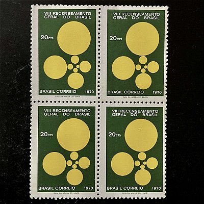 Quadra de Selos Comemorativos do Brasil - VIII Recenseamento Geral do Brasil - 1970 - Novo - ref.2377