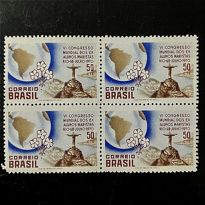 Quadra de Selos Comemorativos do Brasil - VI Congresso Mundial dos Ex-Alunos Maristas RJ - 1970 - Novo - ref.2380
