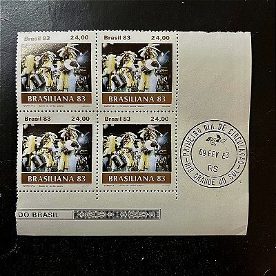 Quadra de Selos Comemorativos do Brasil - Carnaval Brasileiro - Escola de Samba - Bateria - 1983 - Mint - carimbo primeiro dia - ref.2382