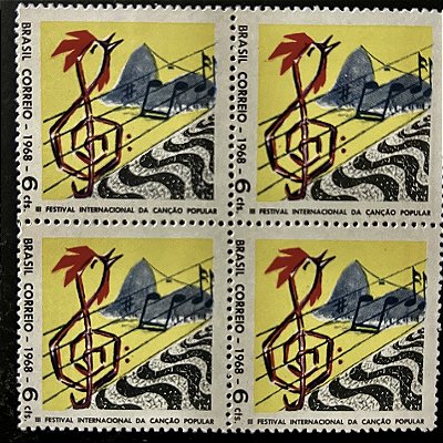 Quadra de Selos Comemorativos do Brasil - III Festival Internacional da Canção Popular RJ - 1968 - Novo - ref.2383