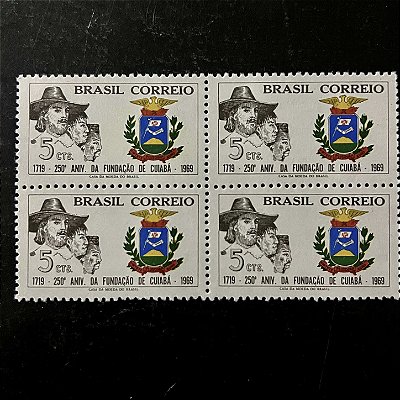 Quadra de Selos Comemorativos do Brasil - 250o.Aniversário de Fundação da Cidade de Cuiabá - 1969 - Novo - ref.2386