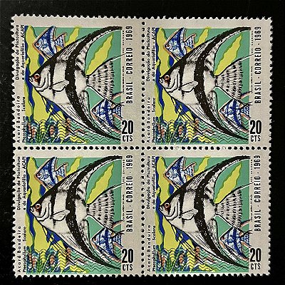 Quadra de Selos Comemorativos do Brasil - Divulgação da Piscicultura e da Aquariofilia - 1969 - Novo - ref.2387