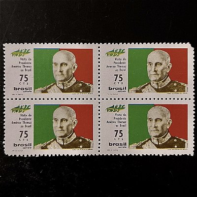 Quadra de Selos Comemorativos do Brasil - Visita do Presidente de Portugal Americo Rodrigues Thomaz - 1972 - Novo - ref.2388